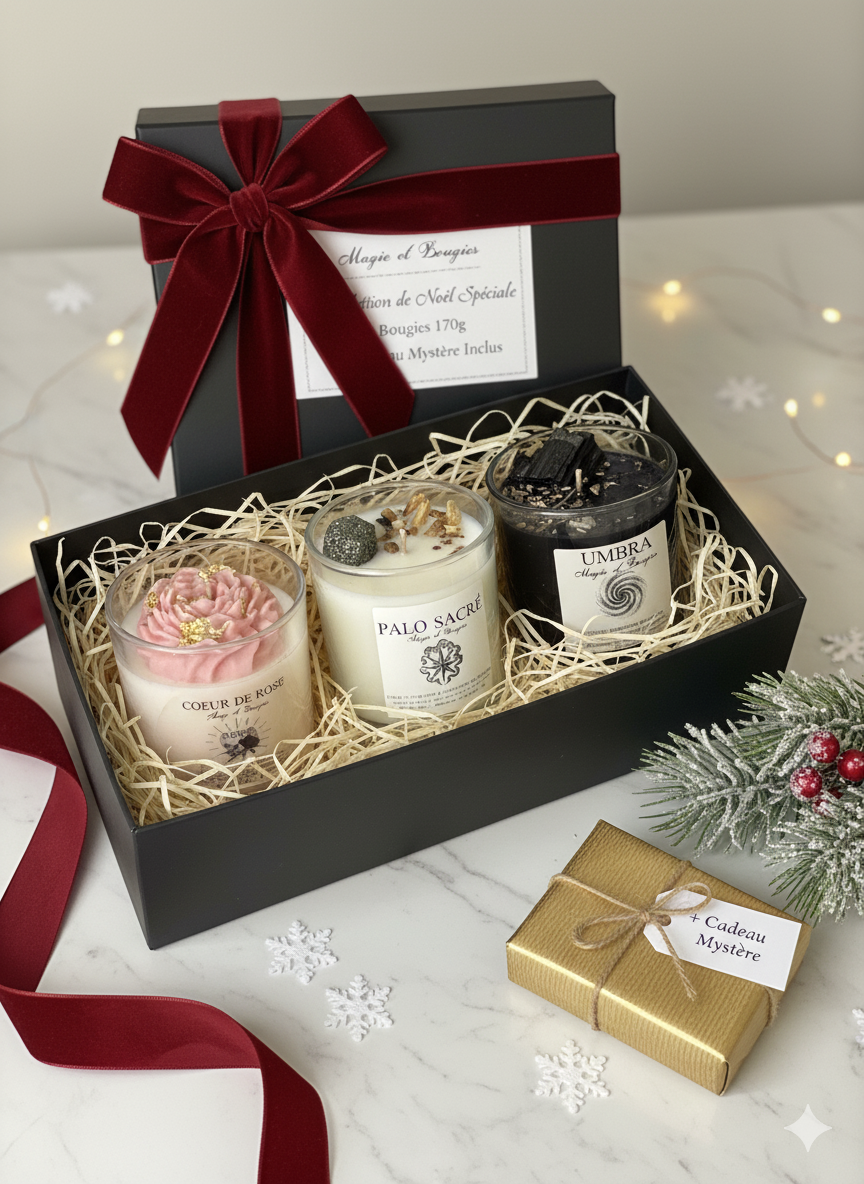 Grand coffré 3 bougies coulées de 170g +un cadeau mystere