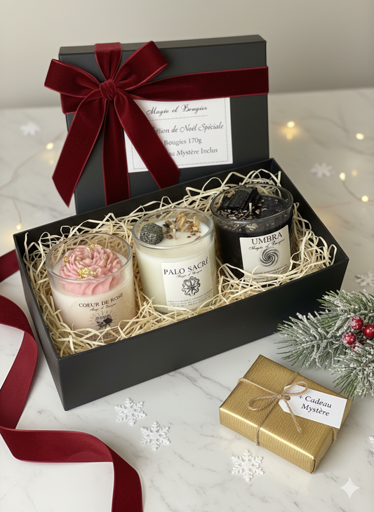 Grand coffré 3 bougies coulées de 170g +un cadeau mystere